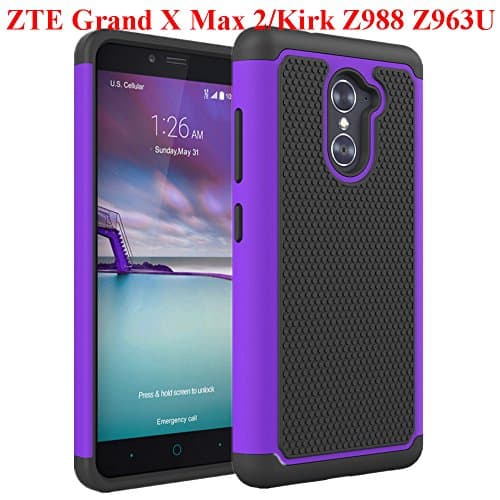 ZTE Grand X Max 2 Case, ZTE Imperial Max Case, Asstar Hybrid Dual Layer Shockproof Anti-slip Rubber Plastic Impact Defender Case Cover for ZTE Max Dual Pro / ZTE Kirk Z988 Z963U (Purple)
