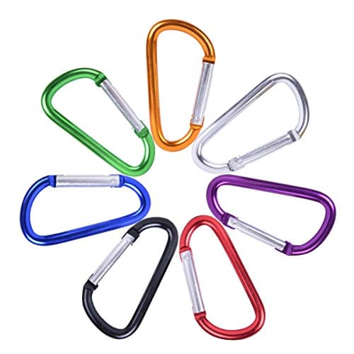 YISHU 3" 7 Pack Colors D Shape Spring-Loaded Gate Aluminum Carabiner for Home, RV, Camping, Fishing, Hiking, Traveling and Keychain (ORG-074)