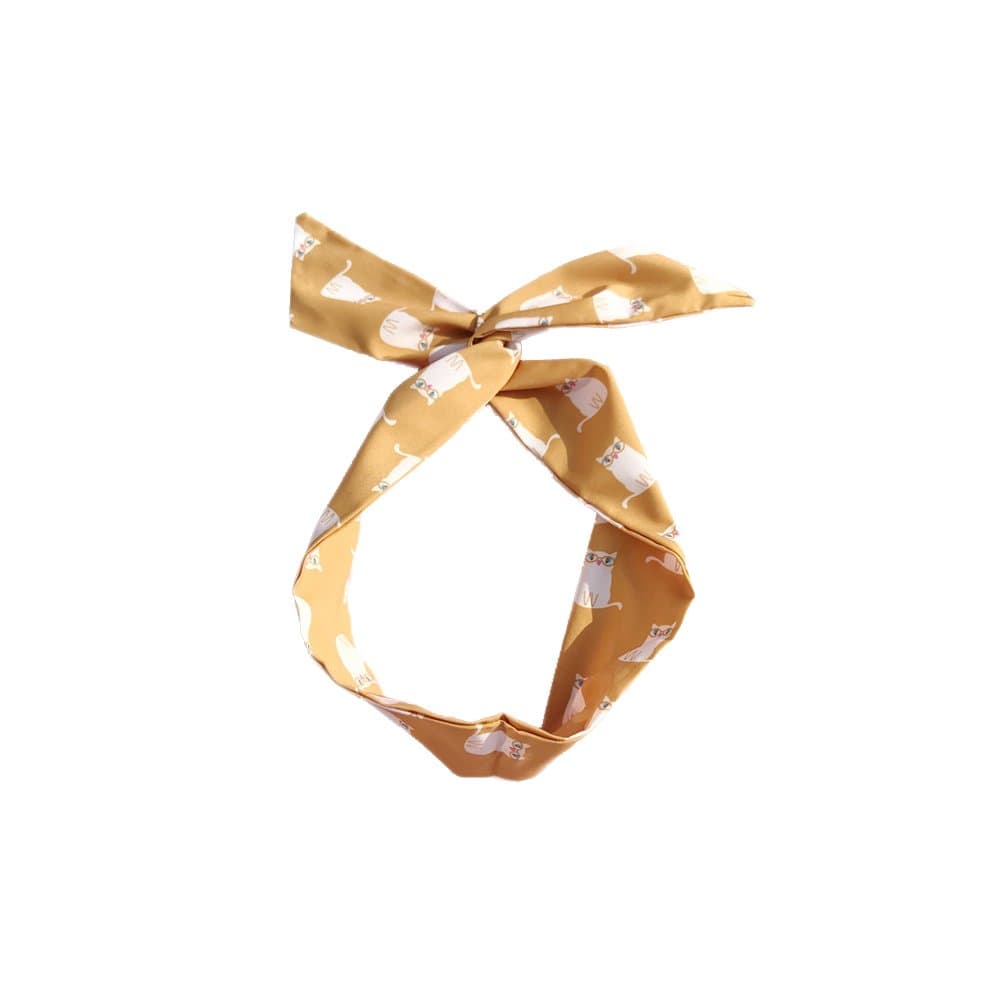 Qifumaer Cat Pattern Bowknot Boho Adjustable Elastic Headbands Headscarf Cute Hair Band Accessories for Girls