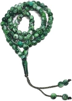 Muslim Tasbih 99 Rosary Beads AMN-184 Islam Prayer dhikr Misbaha with Allah Muhammad Names Engraved on Islamic Religion Eid Ramadan Gift (Green_Smaller)