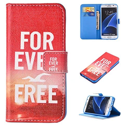 KMETY Seagulls PU Leather Wallet Type Magnet Design Flip Case Cover Credit Card Holder Pouch Case for Samsung Galaxy S7 EDGE and one gifts