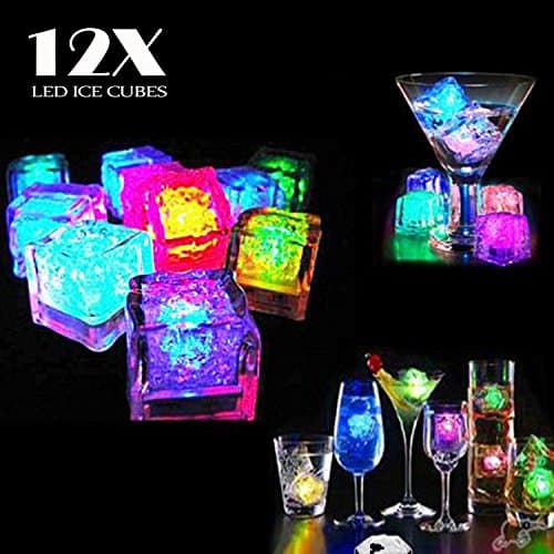 12Pcs Amazing Flashing Ice Cubes / Rocks, Liquid Sensor Multi-color Lights,Party Wedding Club Bar Champagne Tower Decoration