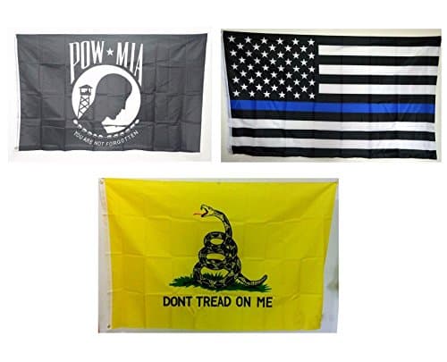3x5 FT 90150cm 68D Polyester Dont Tread On Me Black/Yellow Flag + Pow Mia Flag (Black DTOM+powmia) (Yellow+Powmia+USA)