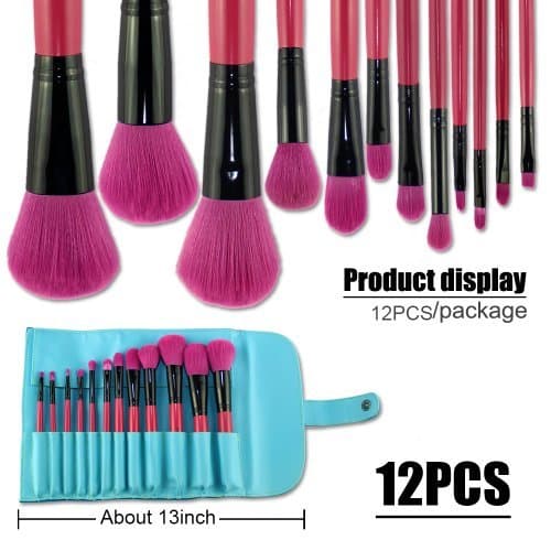 Phileex Professional 13 PCs Makeup Brush Set/kit with Pouch,Set of 12 Peachblow Brushes and 1 Peacock Blue Pouch