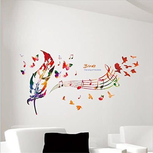 Music Note Wall Stickers Music Note Feather Wall Sticker Dream Catcher Colorful Plumage Creative Home Decor Decal For Kids Room Korean Decoration (2#Music)