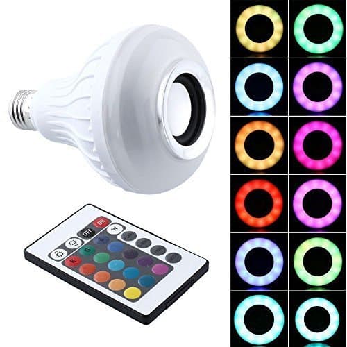 QBeau LED Light Bulb with Integrated Bluetooth Speaker,12W E27 RGB Changing Lamp Wireless Stereo Audio with 24 Keys Remote Control