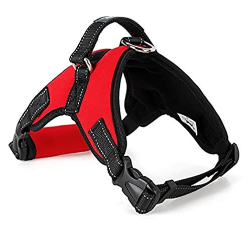 Dog Harness Vest No Pull, Vfine Adjustable Heavy Duty Diving Colth Reflective Pet Harnesses with Handle for Small Medium Large Dogs Walking Hiking Training Safety Control, L, Red