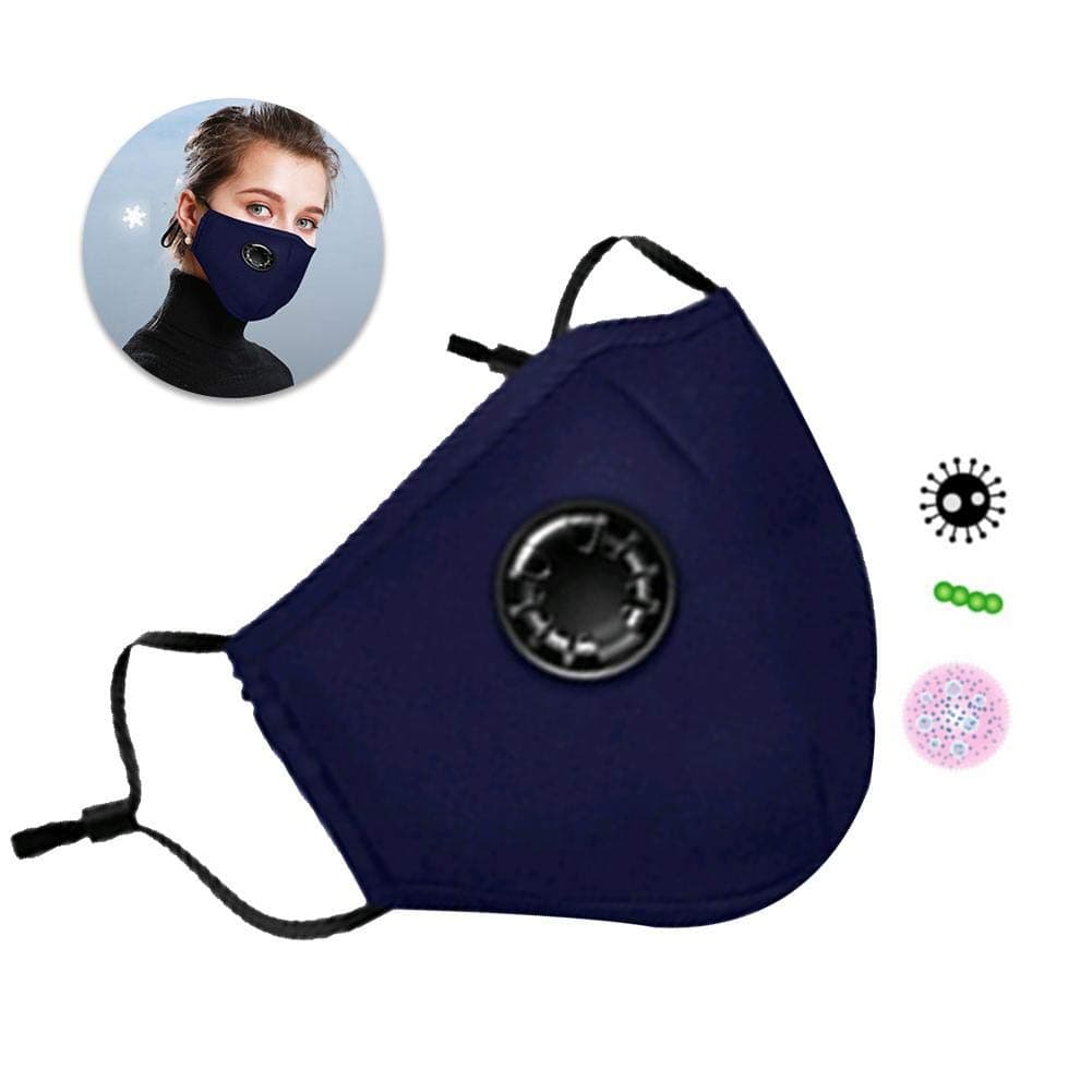 Mouth Protective Cover, Dust Proof Warm Keeping Breathable Protective Filter with Valve Face Mouth Nose Outdoors Personal Protection Equipment (Navy Blue)