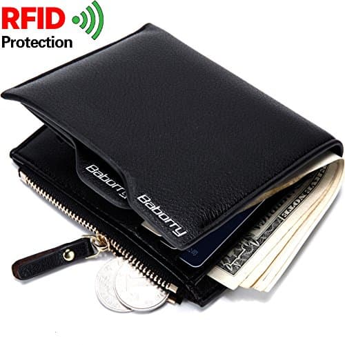 RFID Blocking Bifold Slim Genuine Leather Front Pocket Wallet for Men with Money Clip/Coin Pocket/Credit card holder