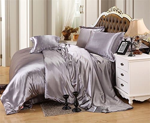 Relaxico Bedding luxurious Ultra Soft Silky Satin 1-Piece Bed Fitted Sheet !!! Silver Grey, Full