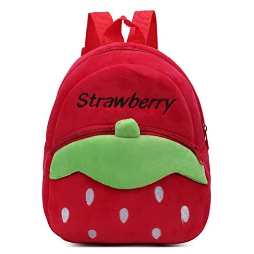 Cute Strawberry Pattern Toddler Backpack Plush Bag for 1-3 Years Old Kids Suitable for Travel 8.3’’L x 3.3’’W x 9.3’’H Red