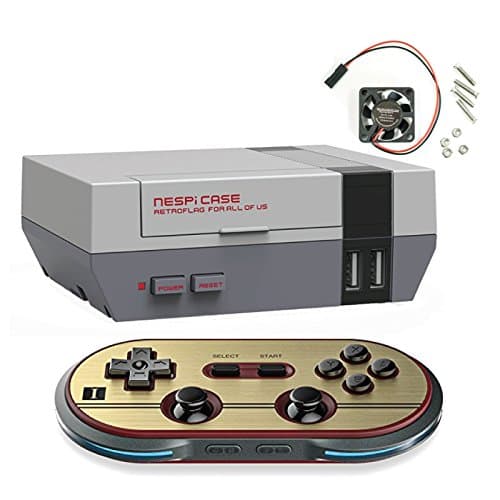 NESPI CASE, Retroflag NES Style Case for Raspberry Pi 3, 2 and B+ & 8bitdo Wireless Bluetooth Remote(FC30 Pro)