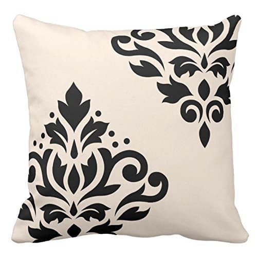 Hsartstore Black and Cream Floral Pattern Polyester Decorative Pillow Pad Cover Square Box 18 X 18 Inch
