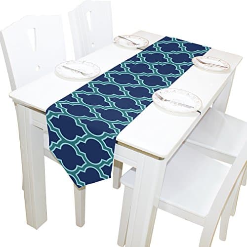 Abbylife Moroccan Tile Quatrefoil 13" X 70" Rectangle Table Runner Polyester Tablecloth Placemat for Office Kitchen Dining Wedding Party Home Decor