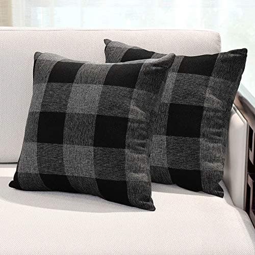 USTYLES 2PCS Pillow Covers 16 X 16 Decorative Throw Pillows Covers Cotton Line Square Cushion Cases for Sofa Chair Car Bench Bed Office Bar Indoor Outdoor Home Decorations Party Déc (Black + Grey)