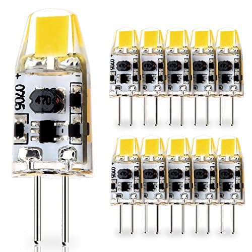 10-Pack G4 Base 1W LED Bulbs, 12V-24V AC / 10V-30V DC (RV, caravan, motor homes, boats), 10W Glass Halogen ( Daylight White 6000K ) Light Bulbs Replacement, JC T3 Lamp for Under Cabinet Lighting