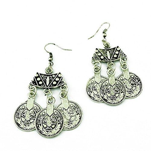 Lovage Vintage Tibetan Silver Round Coin Embossed Dangle Drop Hook Earrings (Silver)