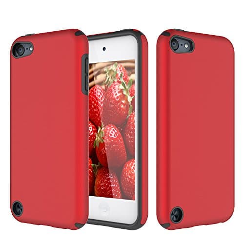 iPod Touch 5 Case, iPod Touch 6 Case, KZONO Heavy Duty High Impact Armor Case Cover 2in1 Soft Shell Protective Case for Apple iPod touch 5 6th Generation -Red+Black