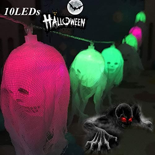 Halloween String Light 3D Skull Heads Decoration Devil 10LEDS Props Ghost Lights10 LED Lamp Christmas Gift Decorations for Cosplay Holiday Festival Party Home Indoor Decor Battery