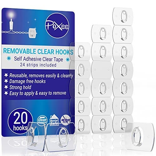 Clear Decorating Hooks, Pack of 20 Removable Mini Clips with Self-Adhesive Strips