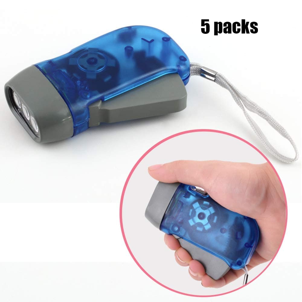 New 3 LED Hand Pressing Dynamo Crank Power Wind Up Flashlight Torch Light Hand Press Crank Camping Lamp Light (5 Packs)
