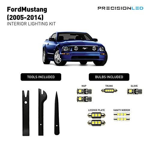 PrecisionLED Interior LED Lighting Kit compatible with 2010-2014 Ford Mustang - Comes with License Plate LED's & Install Tools (8000K)