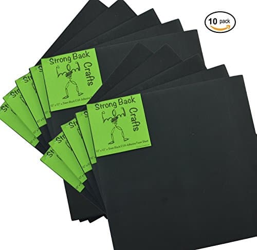 Black--(10 PACK)--6mm thick--Self-stick Adhesive Foam Sheets 10" x 10" EVA High Density by Strong Back Crafts- for cosplay costumes, Halloween outfits, traction pads, &amp; scrapbooking