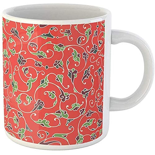 Funny Gift Unique Coffee Mug Seamless Pattern Design with Detailed Iznik Style Floral Motifs Drawn 11 Oz Ceramic Coffee Mugs Tea Cup Souvenir