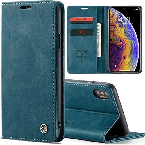 Slim Folio Leather Wallet Card Holder Case for iPhone 7 Plus/iPhone 8 Plus 5.5inch with Kickstand Magnetic Flip Potective Cover (Blue)