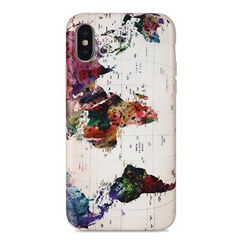 iPhone X case Marble, Sankton Slim-Fit Anti-Scratch Shock-Proof Anti-Finger IMD Soft TPU Cover with Design Pattern for iPhone X 2017 (Map)