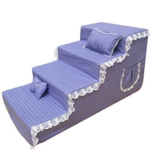 Step stool For Dogs To Get Up On Bed, 4 Step Sponge Pet Stairs For Bedroom Living Room, Purple (Size : Large)