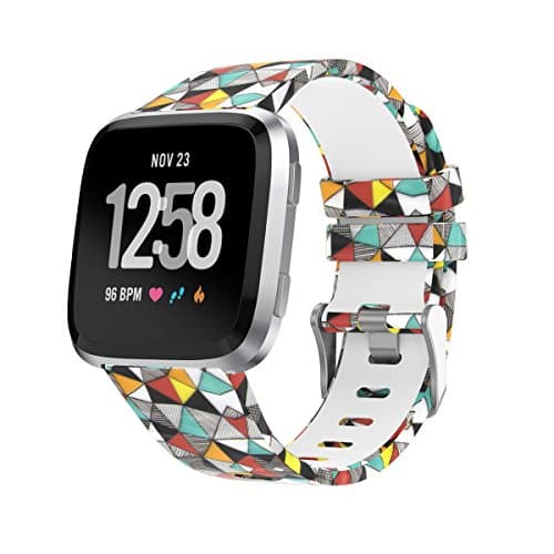 Amawell Fitbit Versa band,Silicone Adjustable Replacement Sport Strap Printed Bands with Classic Buckle for Fitbit Versa Fitness Smart Watch (Floral Pattern-2, Small)