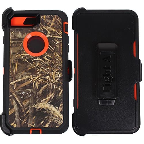 Heavy Duty Impact Rugged with Built-in Screen Protector Camouflage Protective Case Cover with Clip for Apple iPhone 8 Plus(Orange-Grass-Camo)