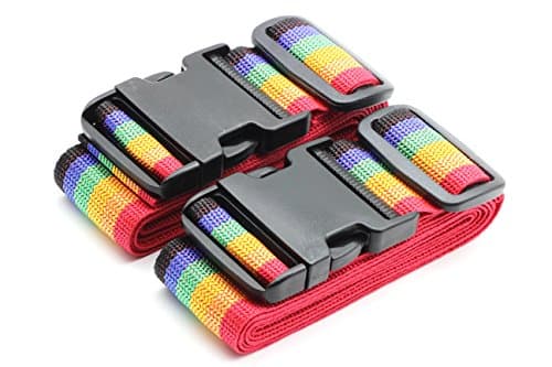 Adjustable Travel Luggage Strap Suitcase Security Belt Straps with Built-in Address Tag, Set of 2(2X, Rainbow)
