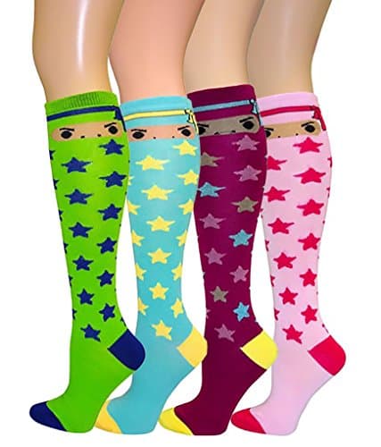 Women's Soft Knee High Socks,Casual, Argyle or Plush, Multi Color Value Pack of 4 (Star.Ninja3-4pk)
