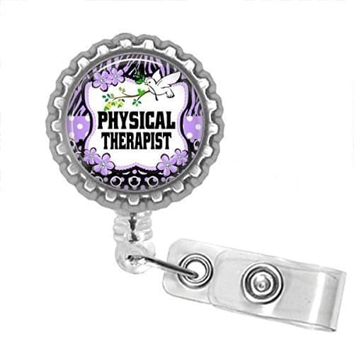 Physical Therapist Bottle Cap Retractable Badge ID Holder