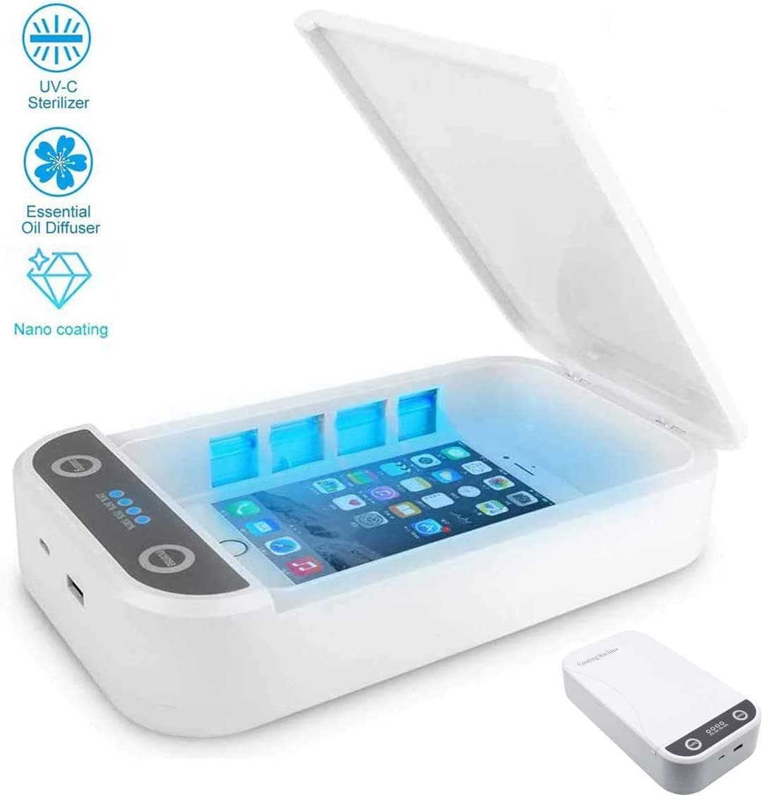 UV Sterilizer, Portable Cell Phone Sanitizer Sterilizer, Aromatherapy Function Disinfector, Smart Cellphone Cleaner with USB Charging for All iPhone Android Mobile Phone (White)
