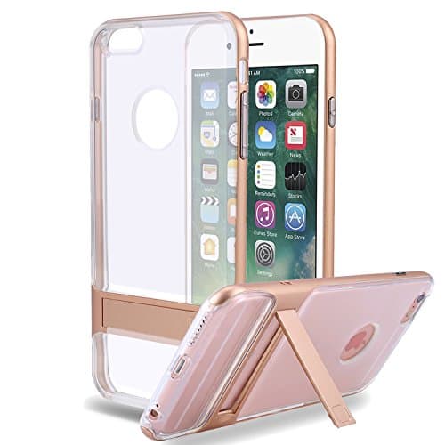 iPhone 6 Plus iPhone 6S Plus Case,iTamo Transparent Silicone Rubber Cover with Foldable Kickstand (Flexible TPU), Exclusive for iPhone 6 Plus/6S Plus (Gold)