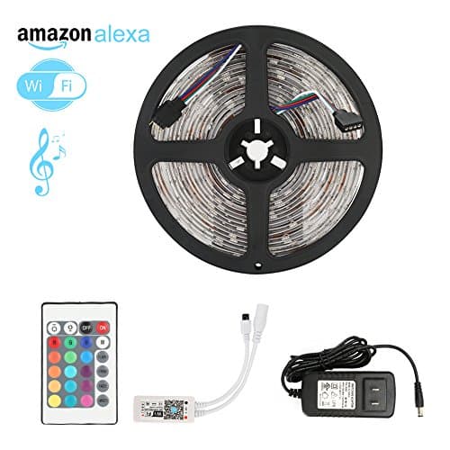 Melcan Led light strip, Wifi Alexa Controlled Strip Light Kit 16.4ft 150leds 5050 Waterproof IP65 LED Lights ,Working with Android and IOS System
