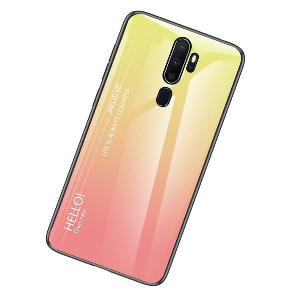 Yoodi Oppo A9 (2020) Case, Gradient Tempered Glass Back Case + Soft Silicone Frame Cover Anti-Scratch Hybrid Casing for Oppo A9 (2020) - Yellow