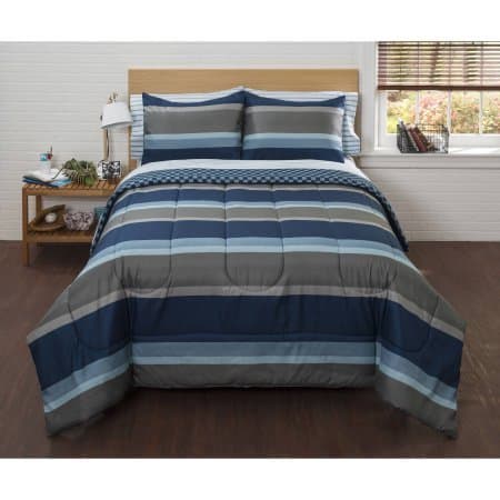 American Original Navy Liam Stripe Bed in a Bag Bedding Comforter Set (Twin XL)