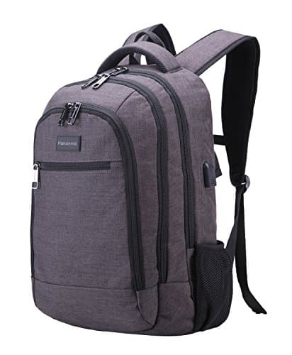 Hanxiema School Backpack 15.6 inch, USB Charging Port, Durable Waterproof 900D Oxford Cloth，Large Capacity Multi-Compartment Fit 15.6 Laptop/MacBook for Men and Women (Black-Gray HXm-01-2)