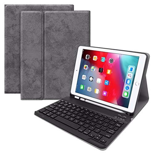 Solovley Foldable Keyboard Protection Cover, Wireless Bluetooth Keyboard Premium Leather Keyboar Case with Auto Sleep/Wake for iPad Pro 9.7 inch Tablet (Gray)