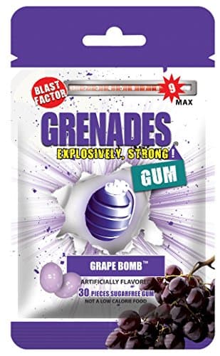 Grenades, Explosively Intense Sugar Free Chewing Gum, 2 Pack- Grape