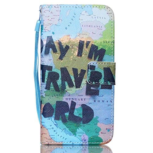 Galaxy S6 Edge Case, Galaxy S6 Edge Wallet Case, [Wrist Strap Series] Art Painting PU Leather Wallet Case with STAND Flip Cover for Samsung Galaxy S6 Edge (Someday I'm Gonna Travel the World)