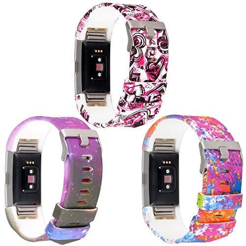 For Fitbit Charge 2, Wishteta Silicone Replacement Band for Fitbit charge 2 band/Charge 2/Fitbit 2/Charge 2 Fitbit / Fitbit Charge 2 Bands (3PCS-FLOWERS-01)