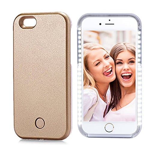 LED Light Up Selfie Phone Case Cover for iPhone 7 (4.7 inchs) Great Selfies At Night - Bright Illuminated Back Cover Protecting Cover Against Scratches and Bumps (Gold)