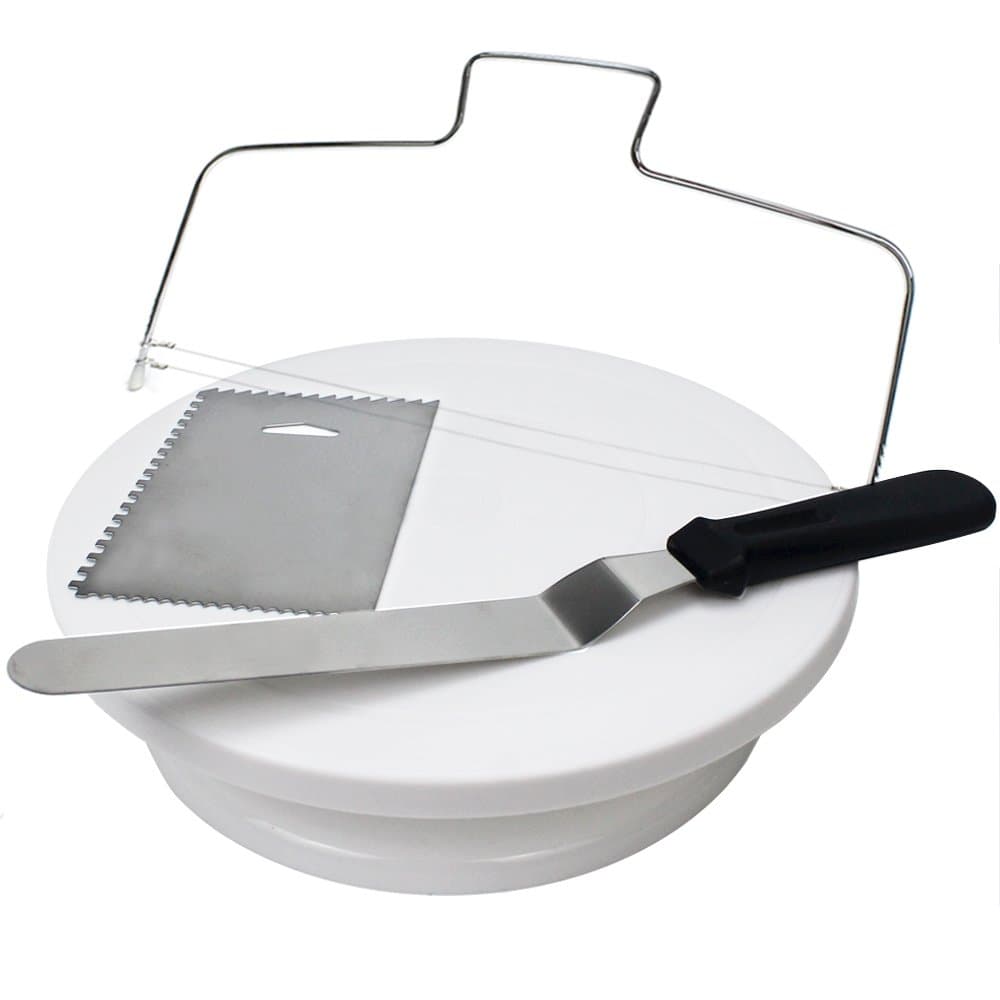 JUSLIN 11" Rotating Cake Turntable and Cake Spatula, Cake Scraper, Cake Leveler, Cake Decoration Supplies