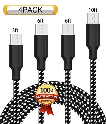 XIANDAN Micro USB Cable,4Pack 3FT 6FT 6FT 10FT Nylon Braided Android Charger USB to Micro USB Charging Charger Cord for Samsung Galaxy S7 Edge/S7/S6/S4/S3,Note 5/4/3 (BLack&White)