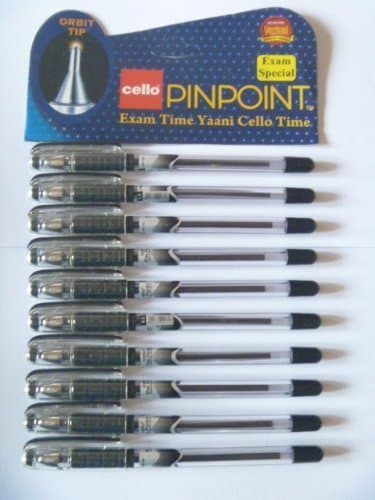 10 X Cello Pinpoint Fine Write Ball Point Pen Black Ink 0.5 Mm Tip